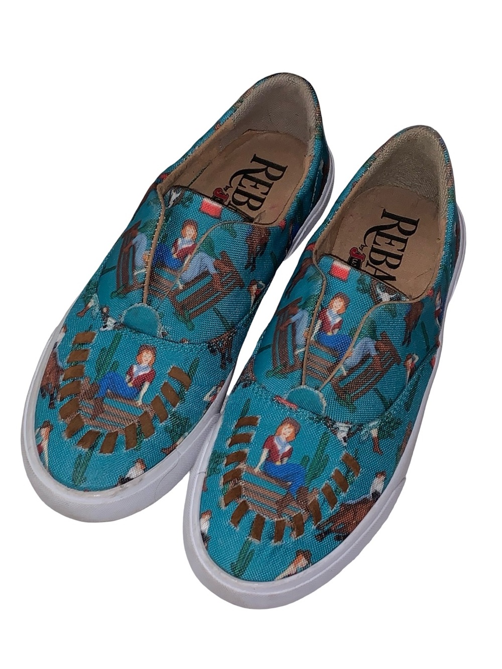 Reba by Justin Women’s Alice Cowgirl Turquoise Print Slip On Shoes Size 7M - Picture 2 of 9